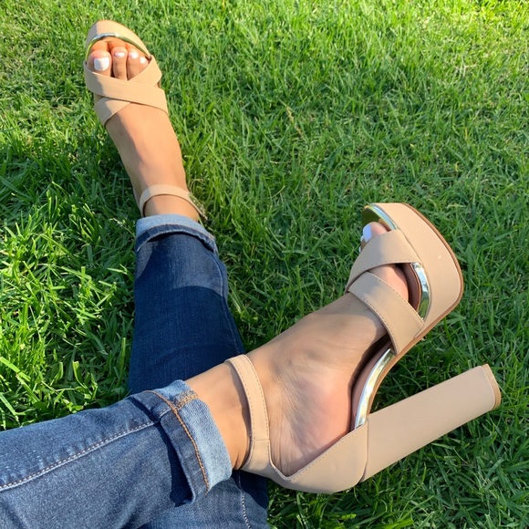 Shoes - Vegan Nubuck Chunky High Heel Platforms